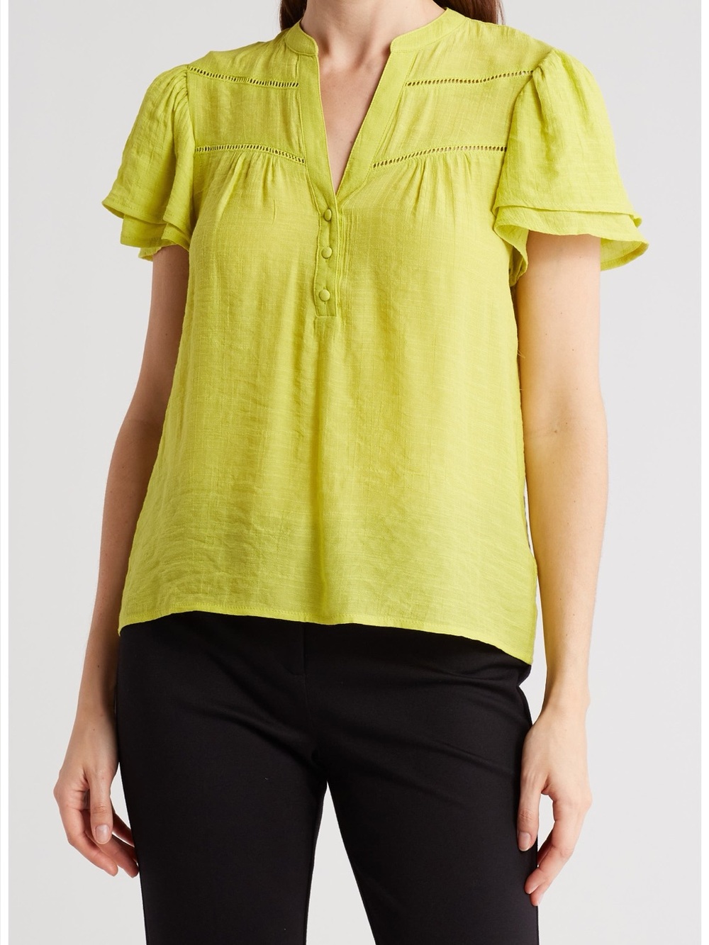 Nanette Lepore Flutter Sleeve V-Neck Top